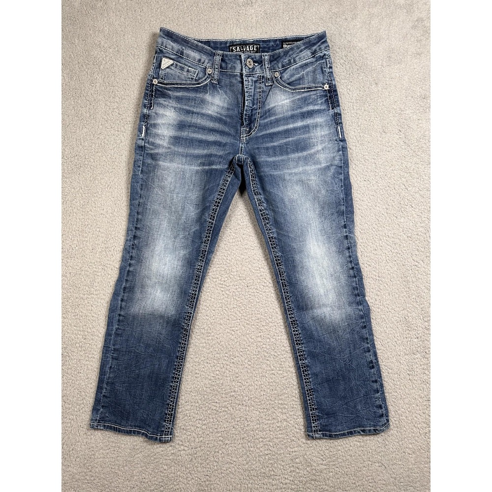 Salvage Supply Co Jeans Mens 31x30 Mayhem Straight Blue Whiskered Denim Buckle